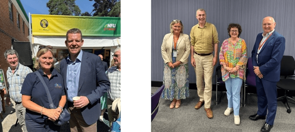 Nicky Williamson, PASC UK Cymru with First Minister Rhun ap lorwerth, Adam Price, Cabinet Secretary and MS, Ellin Jones, Cabinet Secretary and MS and Rowland Rees-Evans, Chair of the Wales Tourism Alliance